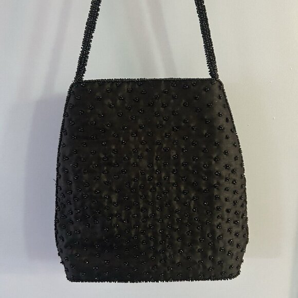 J. Jill Handbags - Vintage Y2K 90s J. Jill Black Beaded Hand Bag Purse Clasp Beautiful Stunning